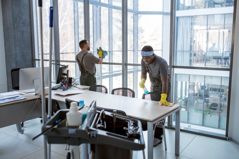 men cleaning office